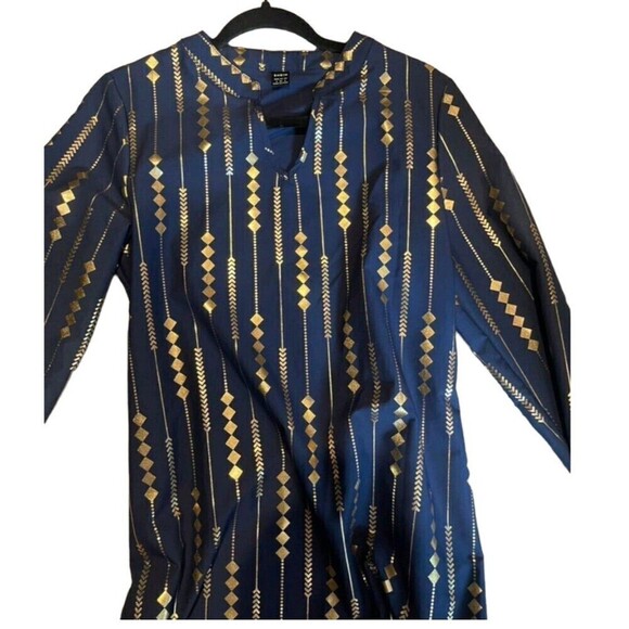 Clasi Gold Geo Print Notched Neckline Belted Dress Geometric, Striped - Picture 4 of 5